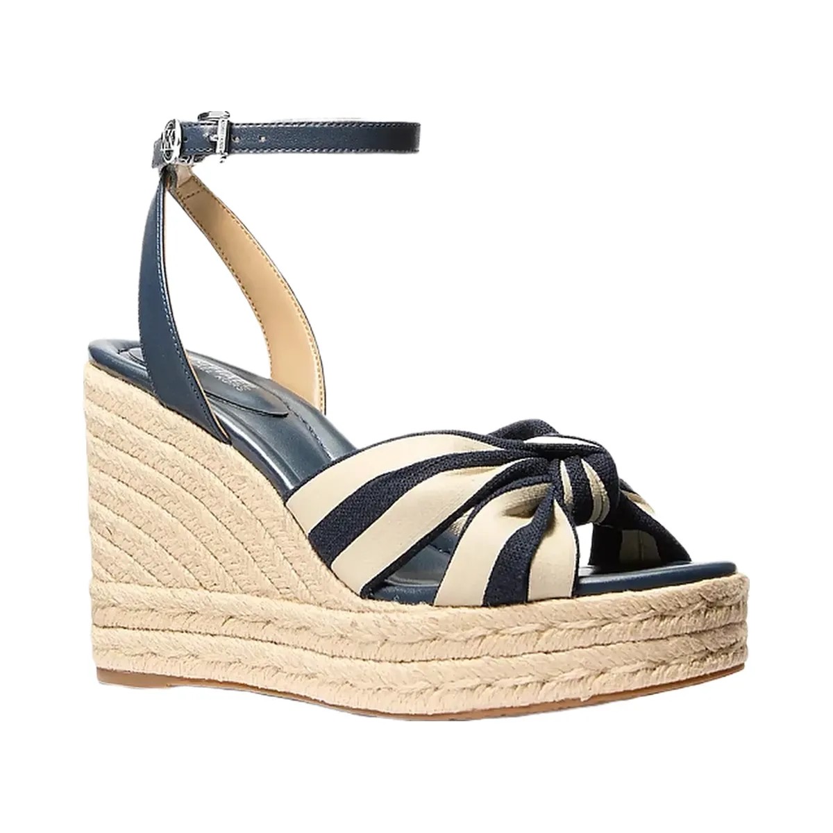 Michael Kors Elena Striped Linen Blend Wedge Sandal Navy - HypeFly India View 1