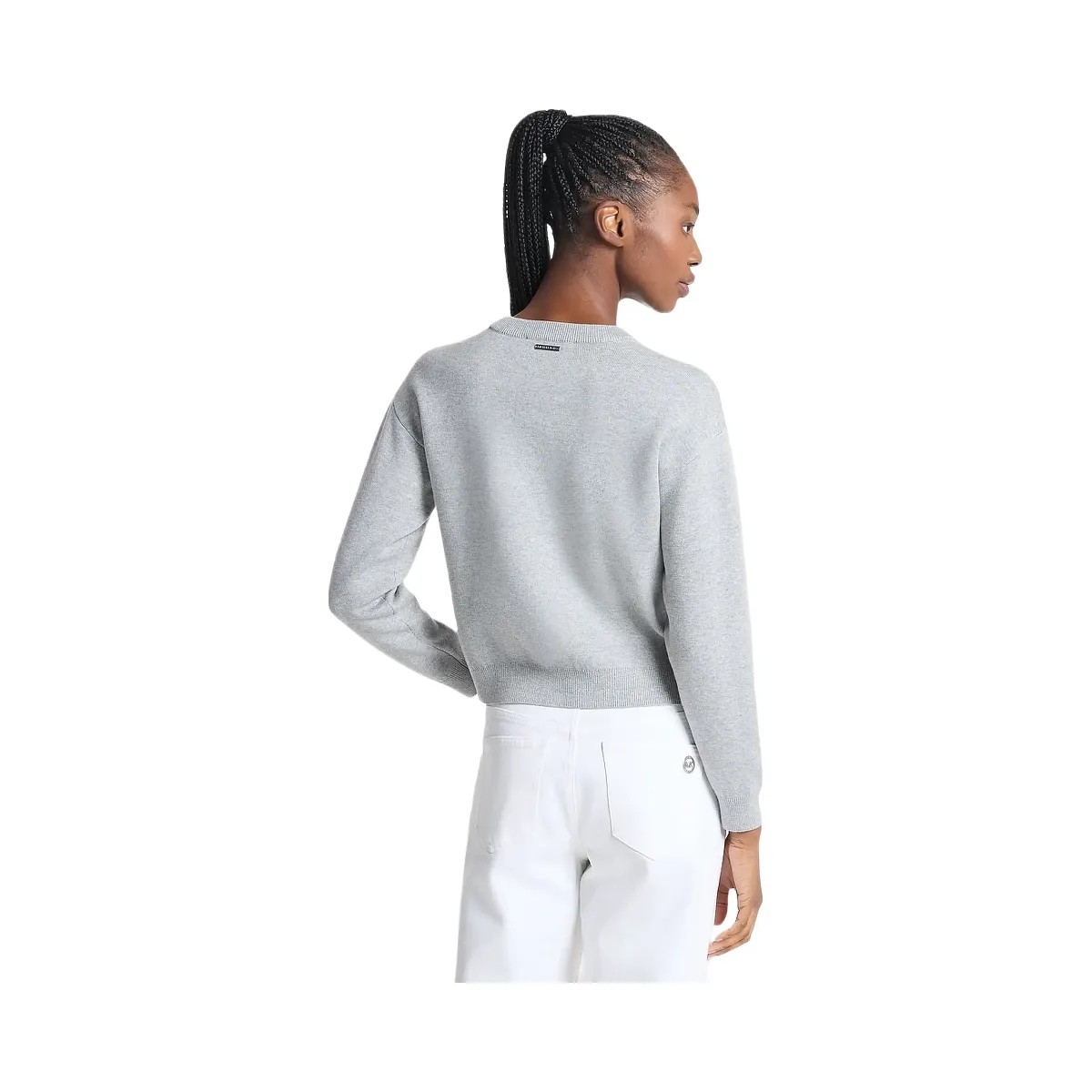 Michael Kors Embellished Logo Cotton Blend Sweater Pearl Grey - HypeFly India View 2