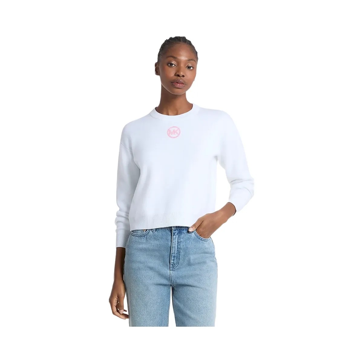 Michael Kors Embellished Logo Cotton Blend Sweater White - HypeFly India View 1
