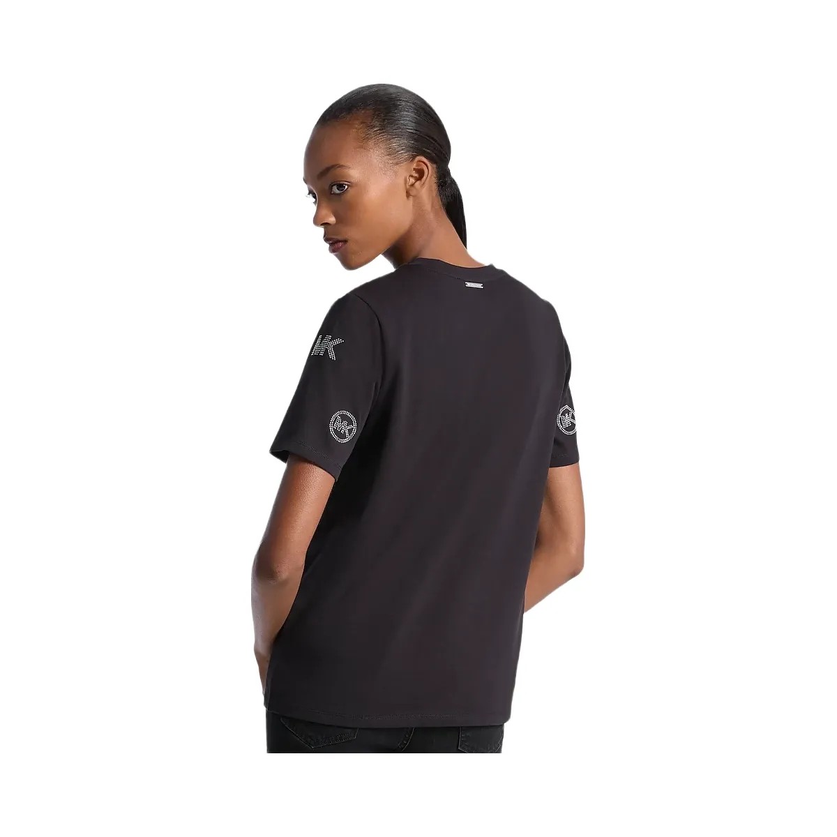 Michael Kors Embellished Logo Cotton T-Shirt Black - HypeFly India View 2