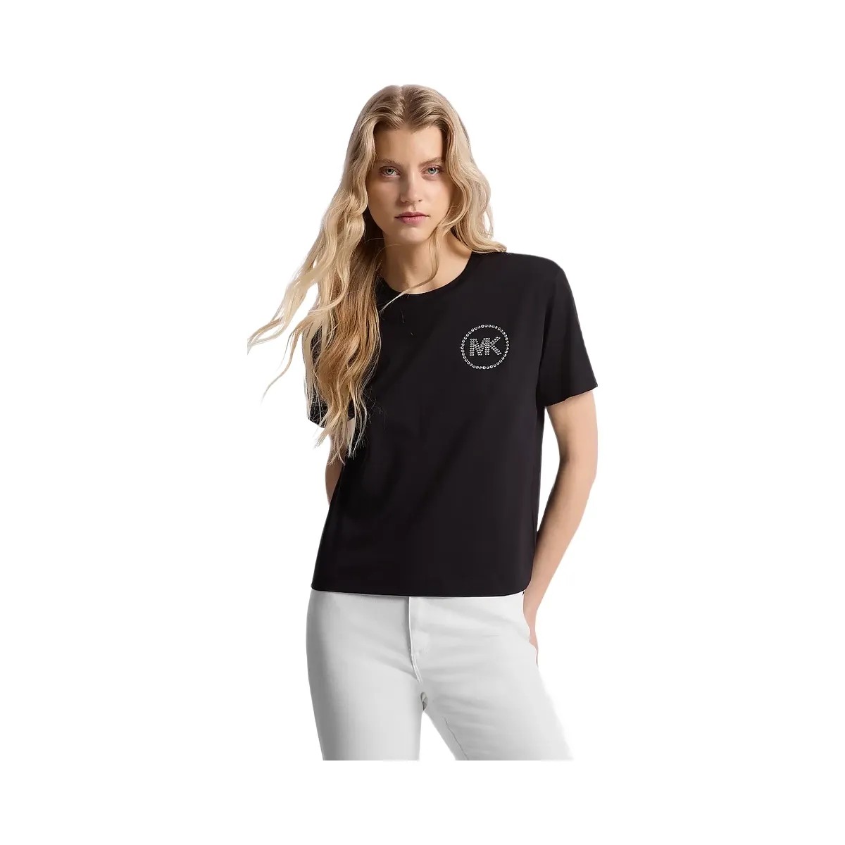 Michael Kors Embellished Logo Organic Cotton T-Shirt Black - HypeFly India View 1