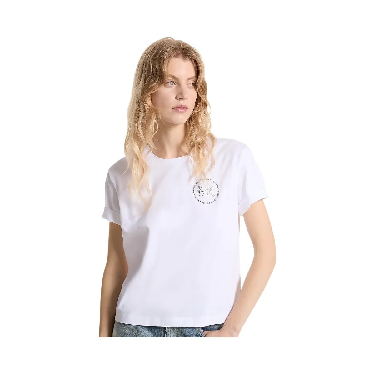 Michael Kors Embellished Logo Organic Cotton T-Shirt White - HypeFly India View 1