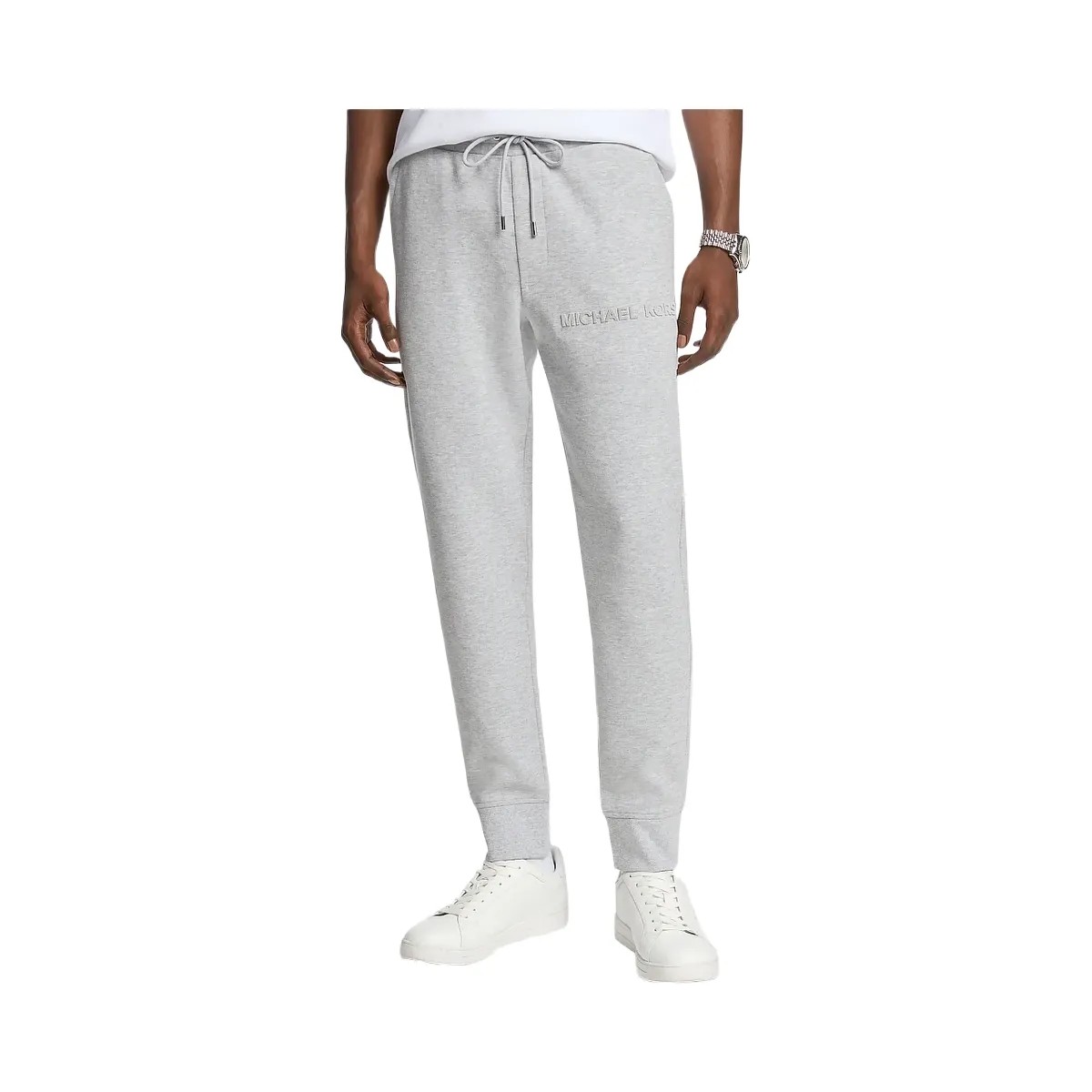 Michael Kors Embossed Logo Cotton Blend Joggers Heather Grey - HypeFly India View 1