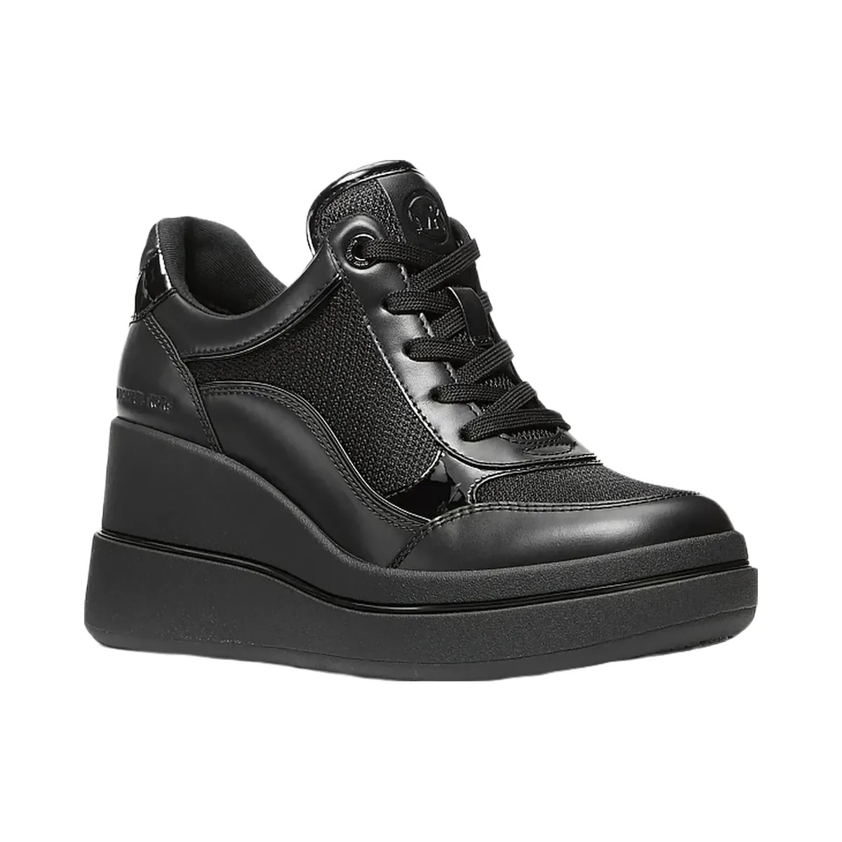 Michael Kors Emmy Leather and Mesh Wedge Trainer Black - HypeFly India View 1