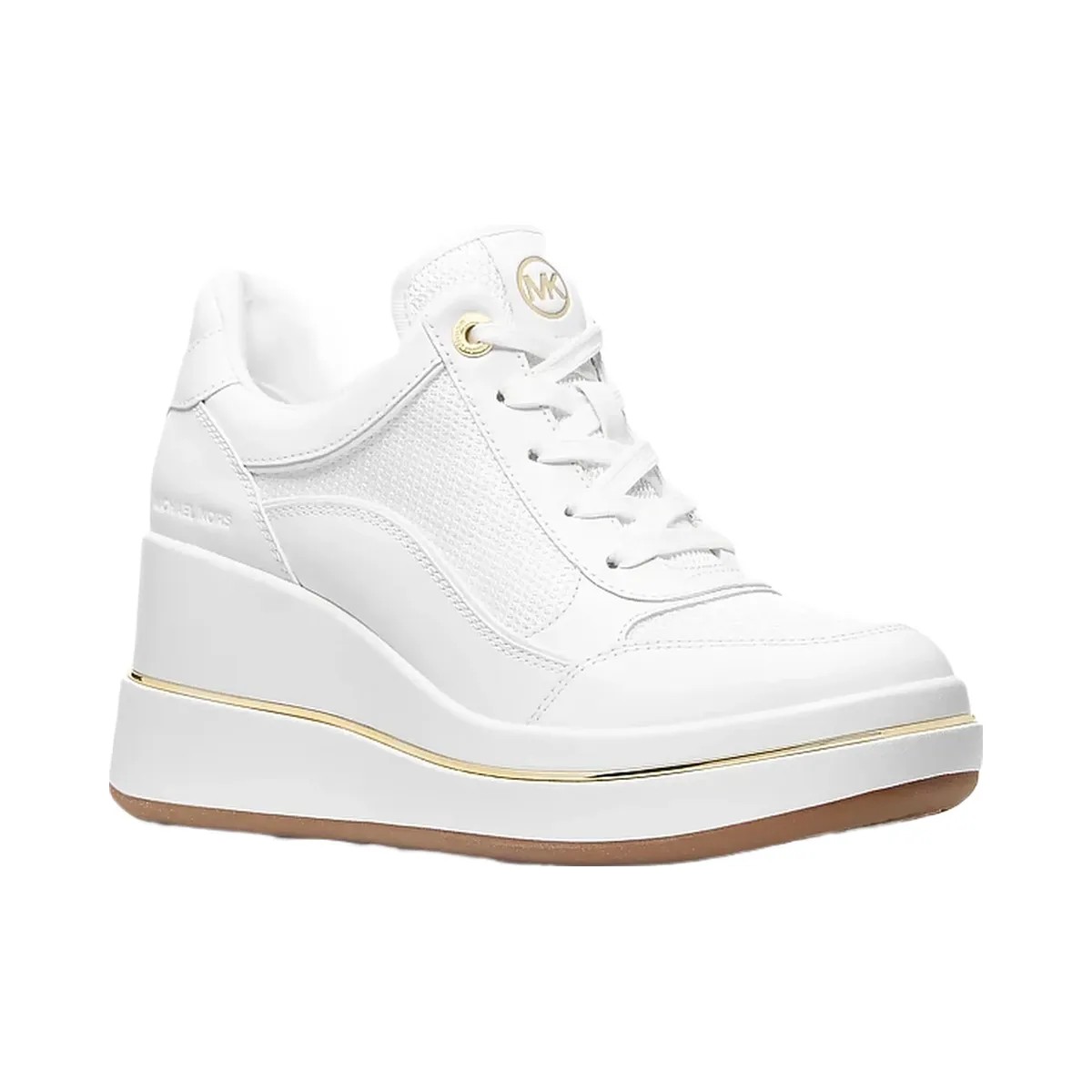Michael Kors Emmy Leather and Mesh Wedge Trainer Optic White - HypeFly India View 1