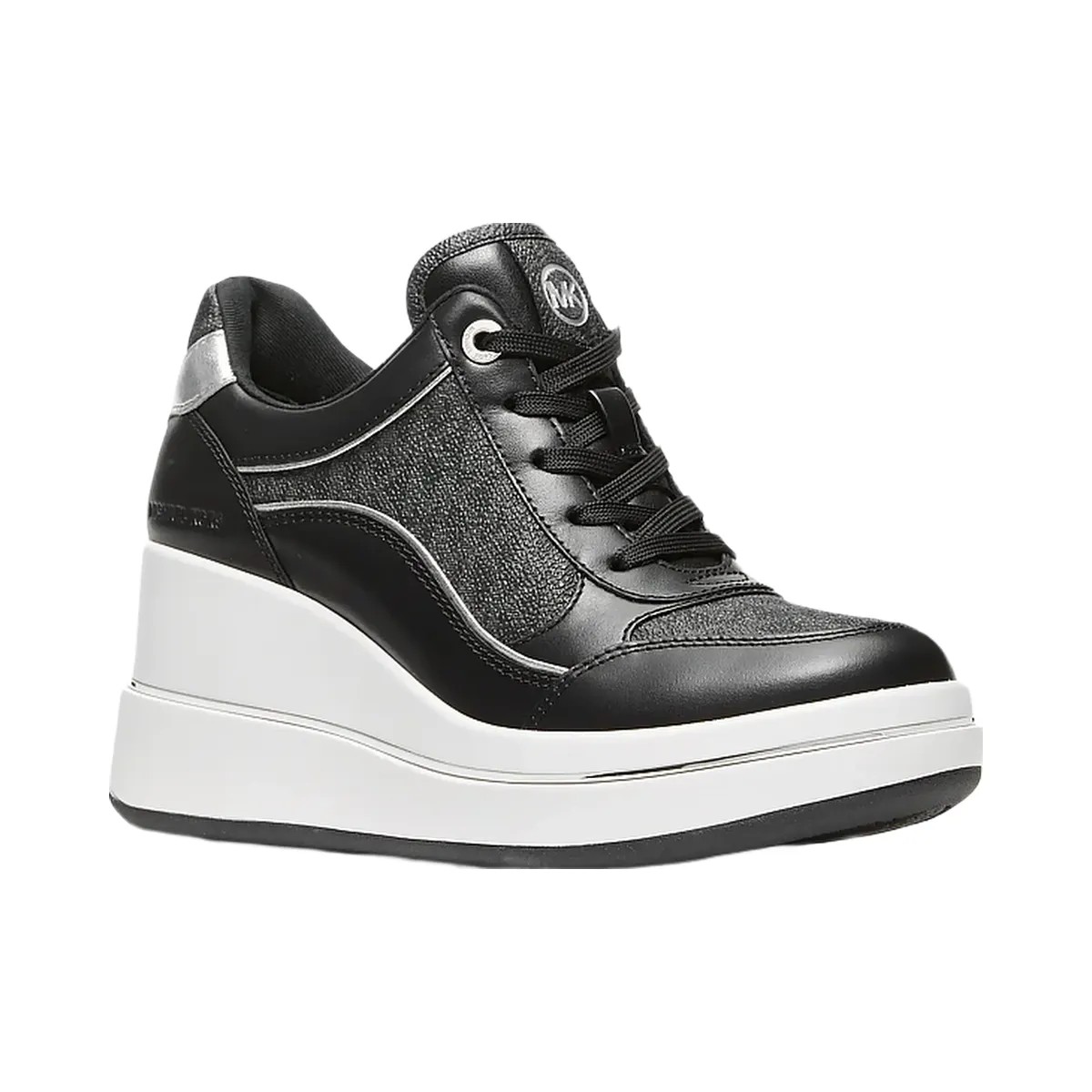 Michael Kors Emmy Signature Logo and Leather Wedge Trainer Black - HypeFly India View 1
