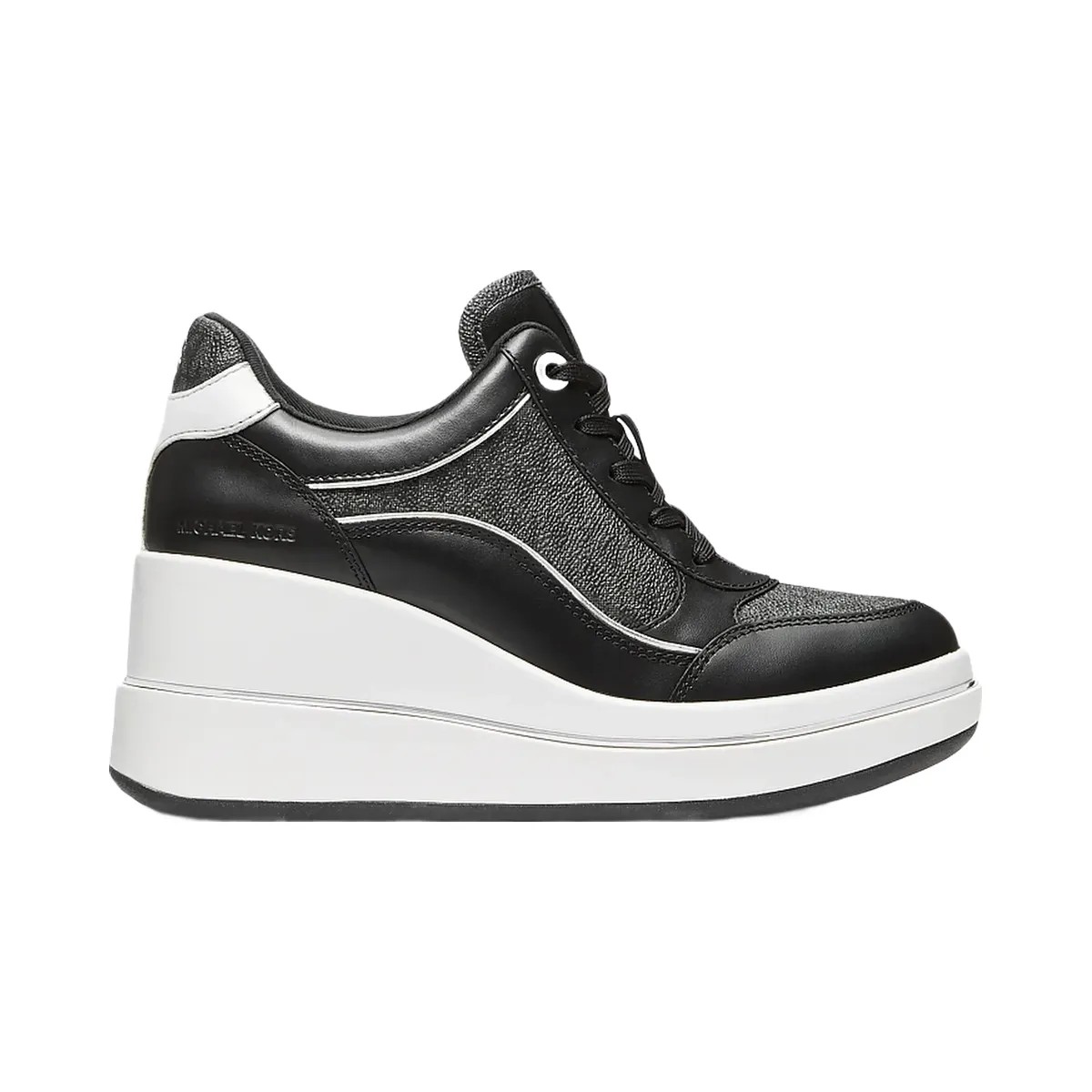 Michael Kors Emmy Signature Logo and Leather Wedge Trainer Black - HypeFly India View 2