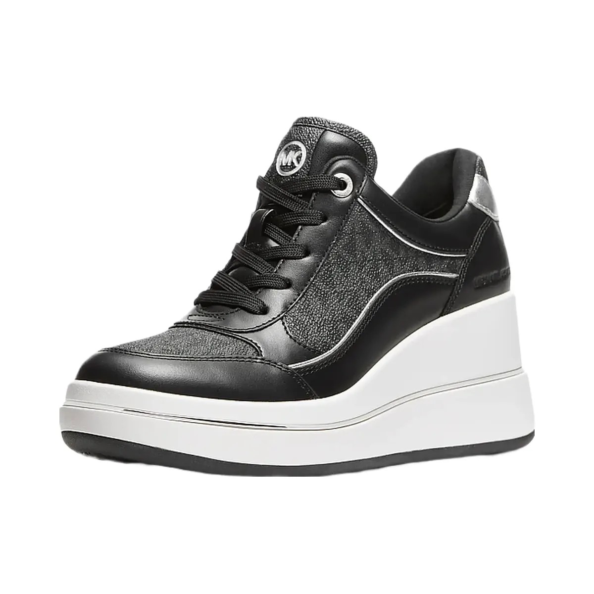 Michael Kors Emmy Signature Logo and Leather Wedge Trainer Black - HypeFly India View 4