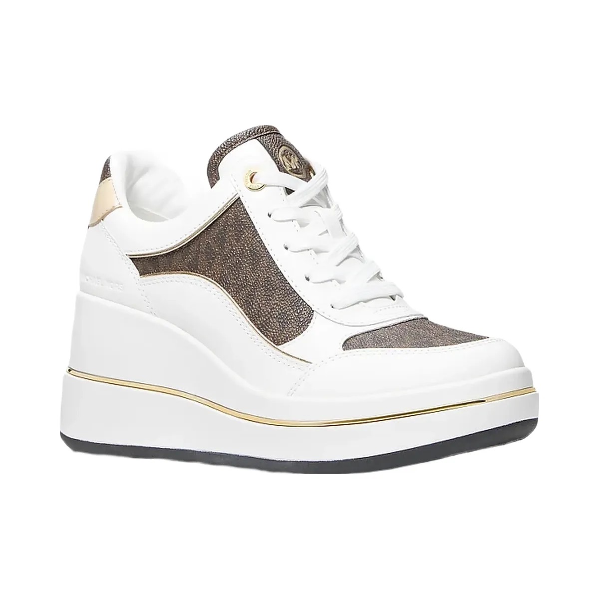 Michael Kors Emmy Signature Logo and Leather Wedge Trainer Brown - HypeFly India View 1