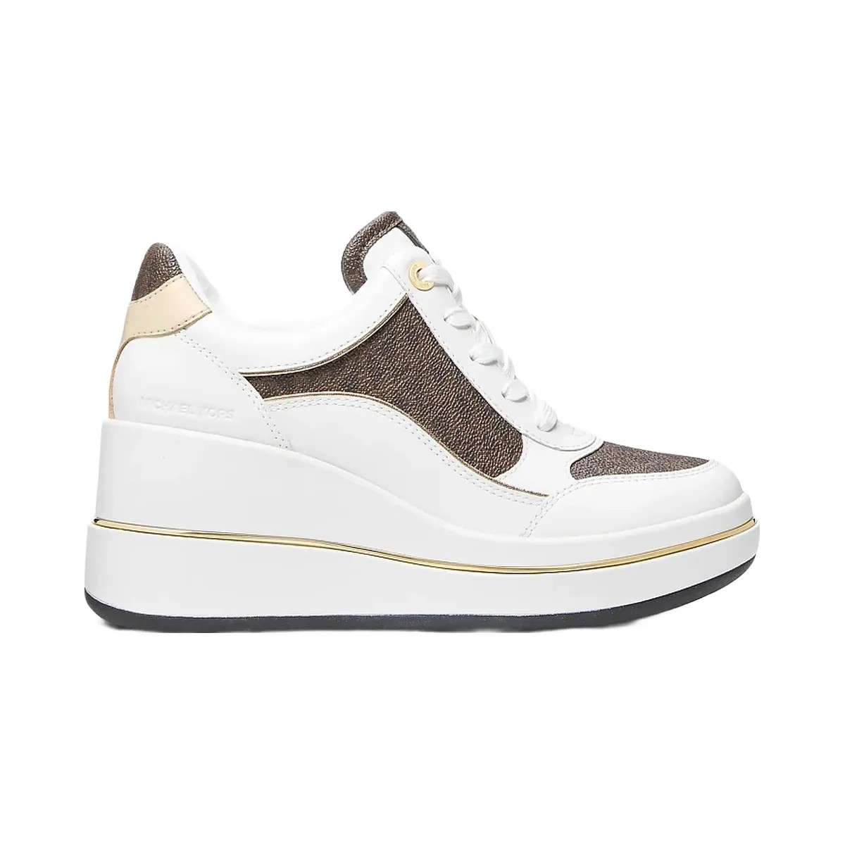 Michael Kors Emmy Signature Logo and Leather Wedge Trainer Brown - HypeFly India View 2