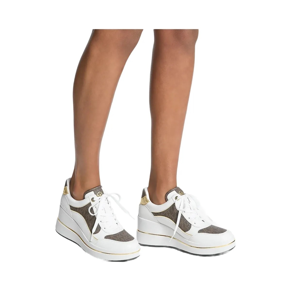 Michael Kors Emmy Signature Logo and Leather Wedge Trainer Brown - HypeFly India View 4