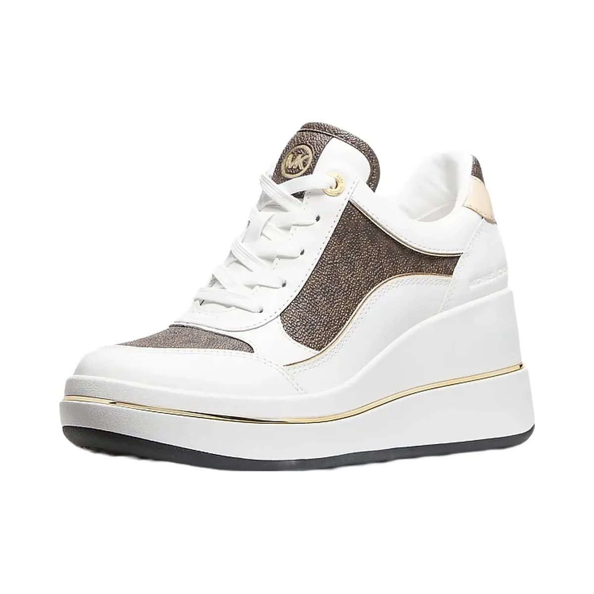 Michael Kors Emmy Signature Logo and Leather Wedge Trainer Brown - HypeFly India View 5