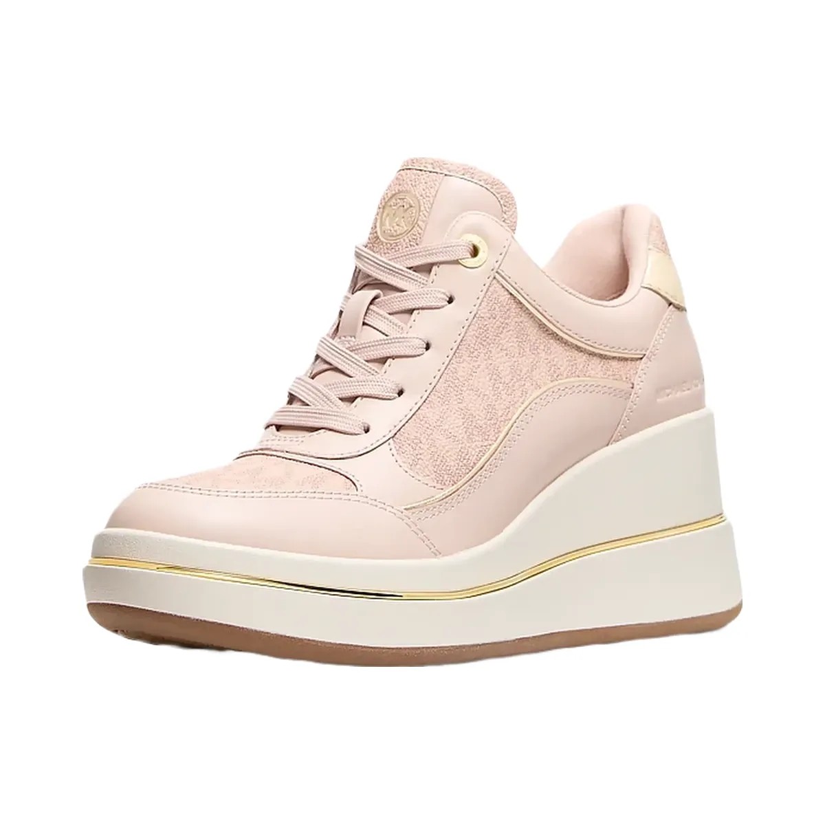 Michael Kors Emmy Signature Logo and Leather Wedge Trainer Soft Pink - HypeFly India View 4