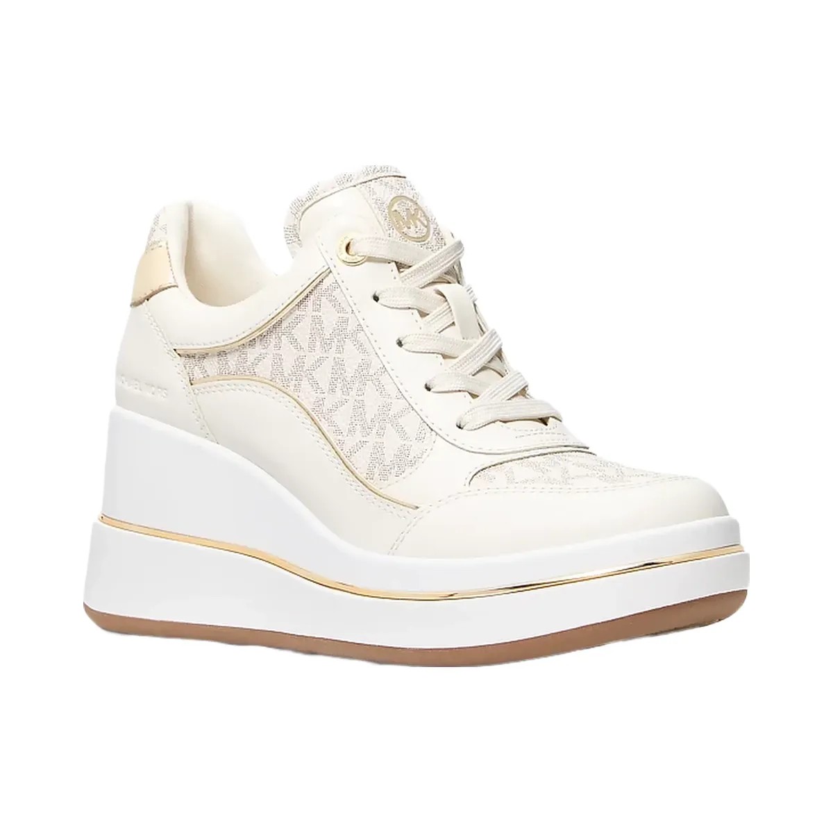 Michael Kors Emmy Signature Logo and Leather Wedge Trainer Vanilla - HypeFly India View 1