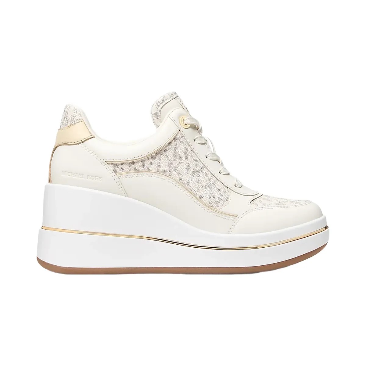 Michael Kors Emmy Signature Logo and Leather Wedge Trainer Vanilla - HypeFly India View 2