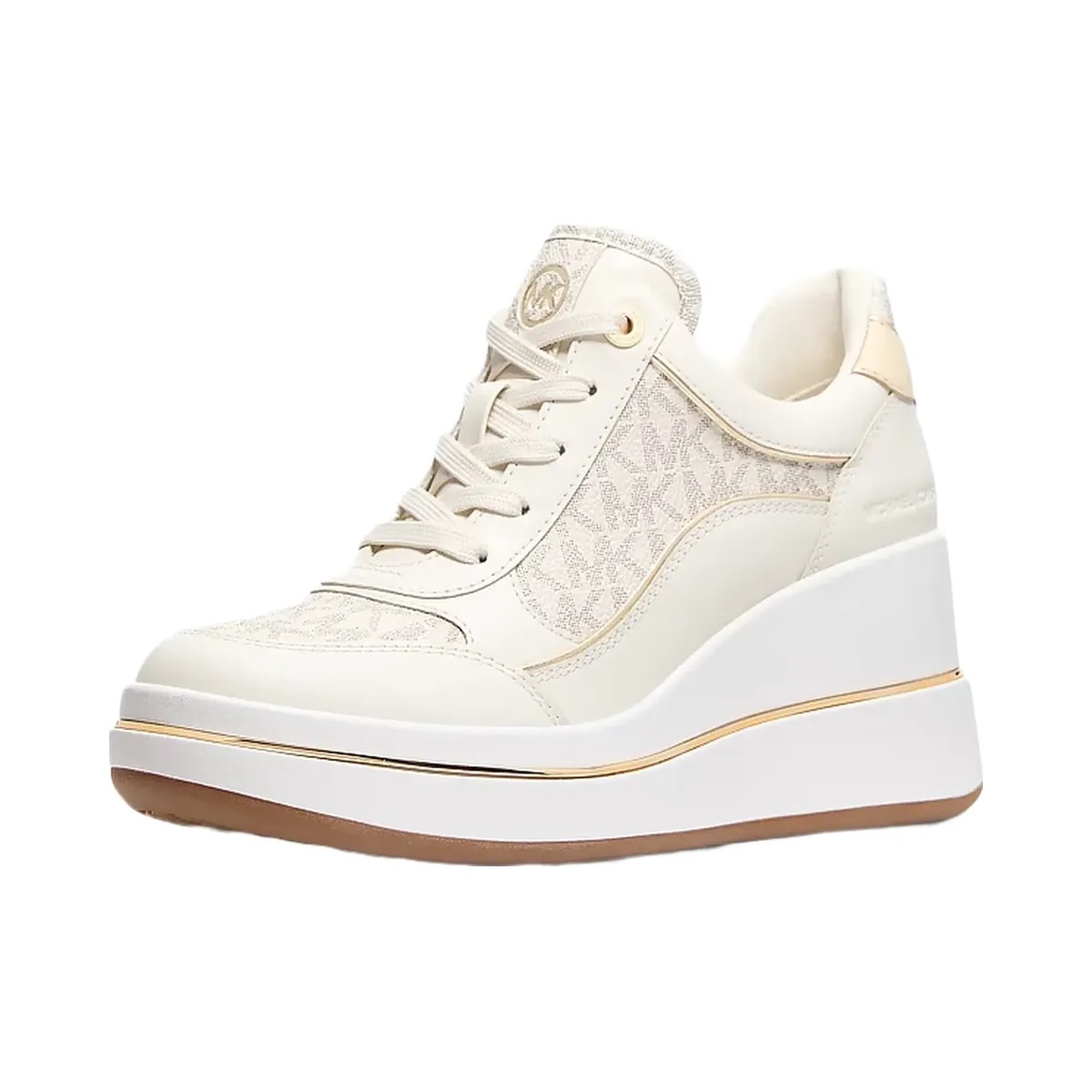 Michael Kors Emmy Signature Logo and Leather Wedge Trainer Vanilla - HypeFly India View 4
