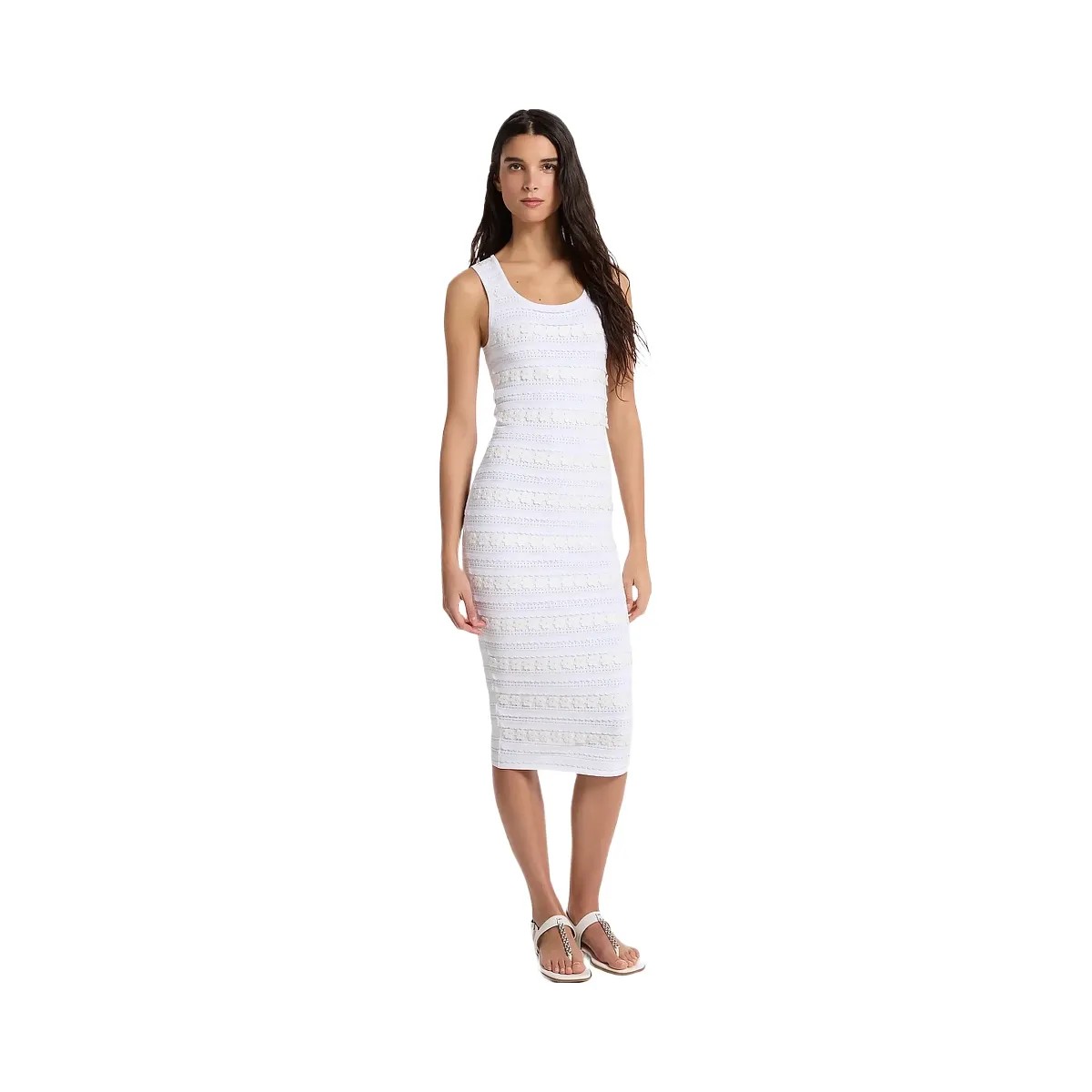 Michael Kors Floral Embellished Stretch Knit Midi Dress White - HypeFly India View 1