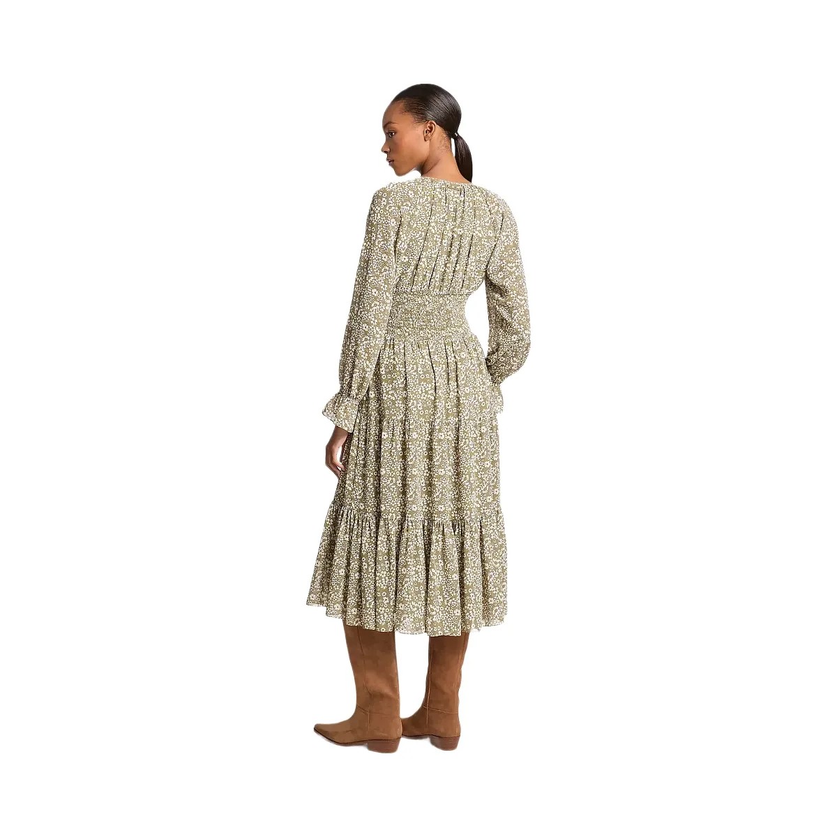 Michael Kors Floral Print Georgette Midi Dress Oregano - HypeFly India View 2