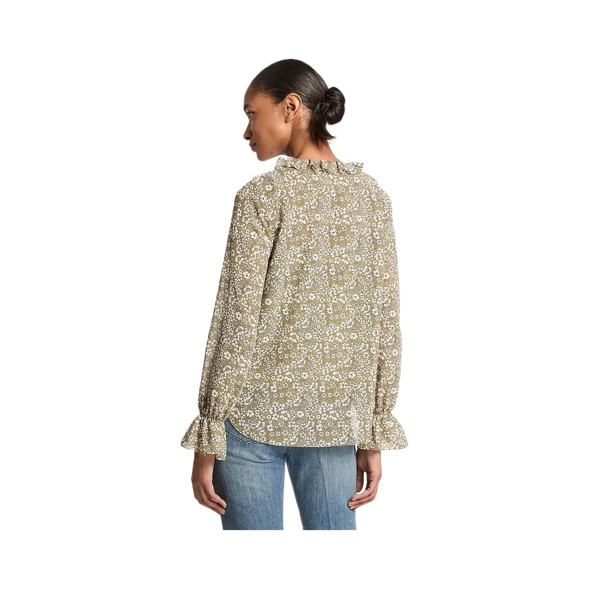 Michael Kors Floral Print Georgette Ruffle Blouse Oregano - HypeFly India View 2