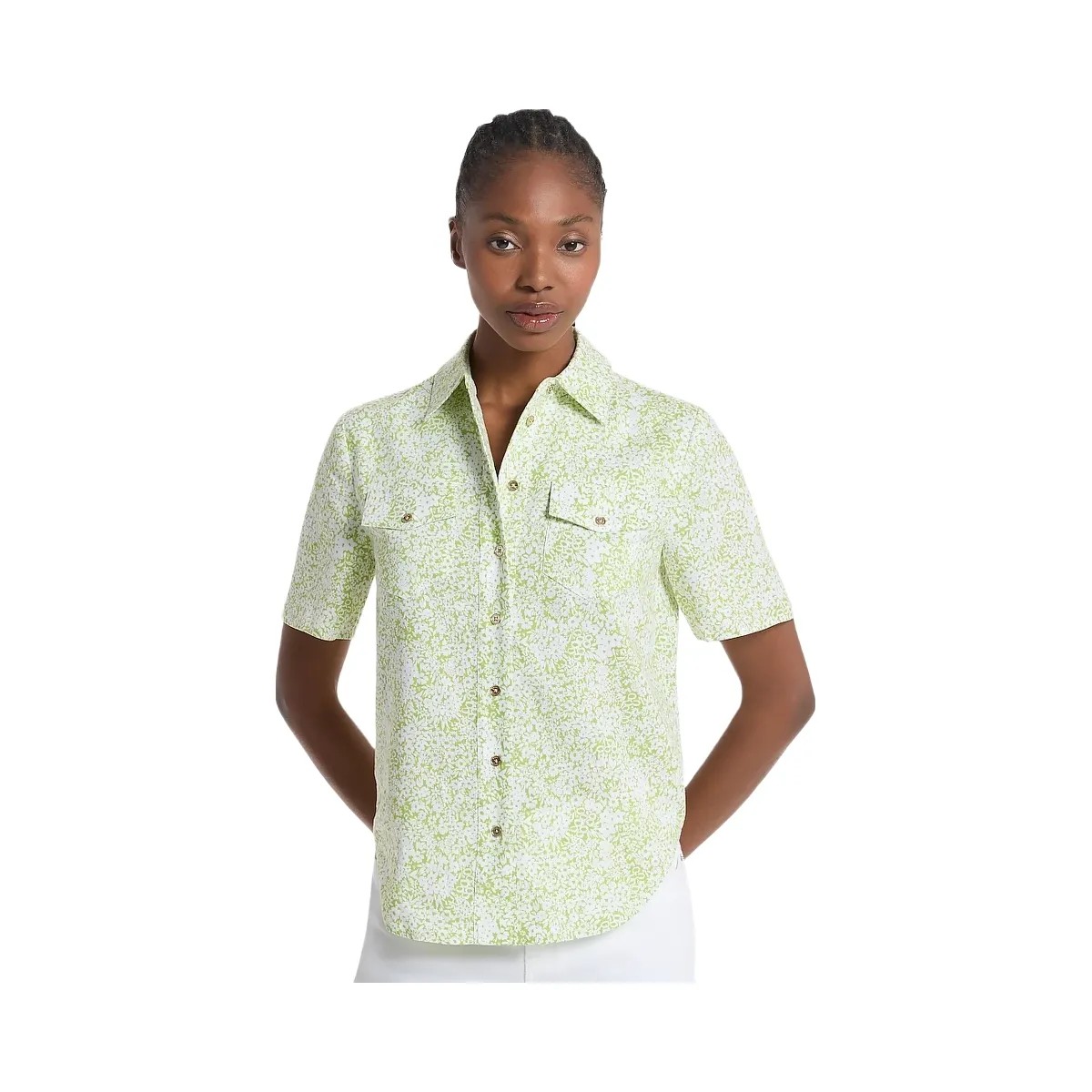 Michael Kors Floral Print Linen Blend Camp Shirt Lime - HypeFly India View 1