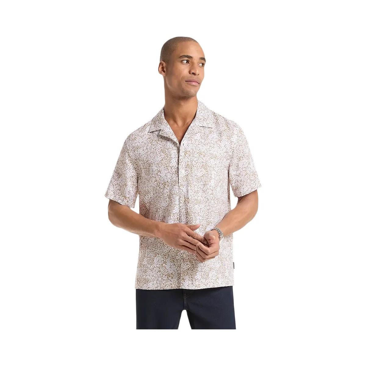 Michael Kors Floral Print Linen Shirt Dark Camel - HypeFly India View 1