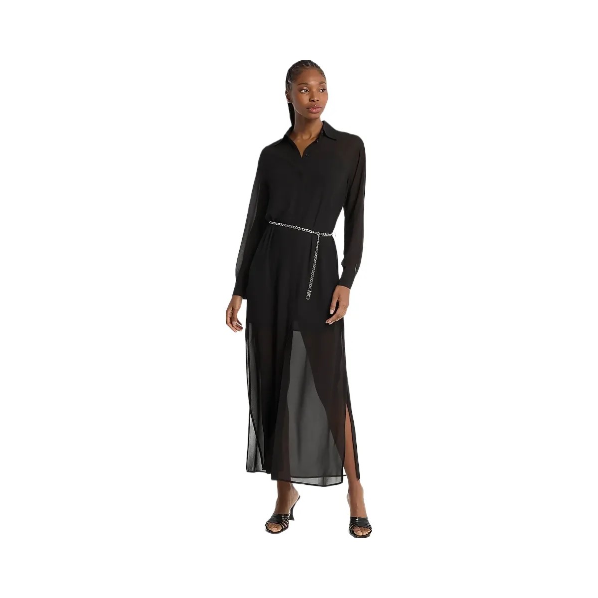 Michael Kors Georgette Belted Shirtdress Black - HypeFly India View 1