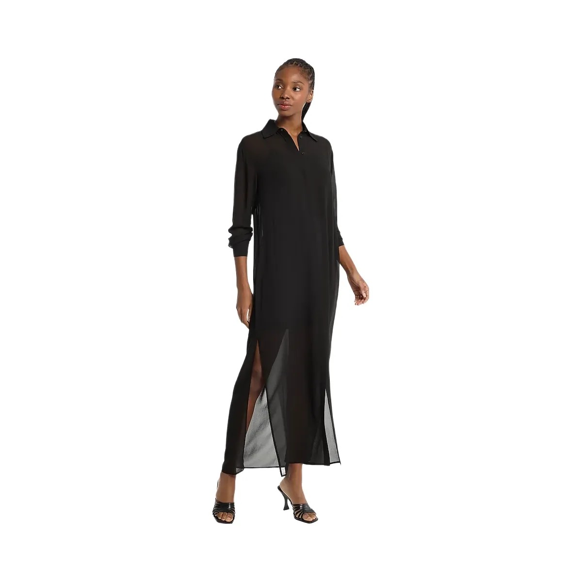 Michael Kors Georgette Belted Shirtdress Black - HypeFly India View 3