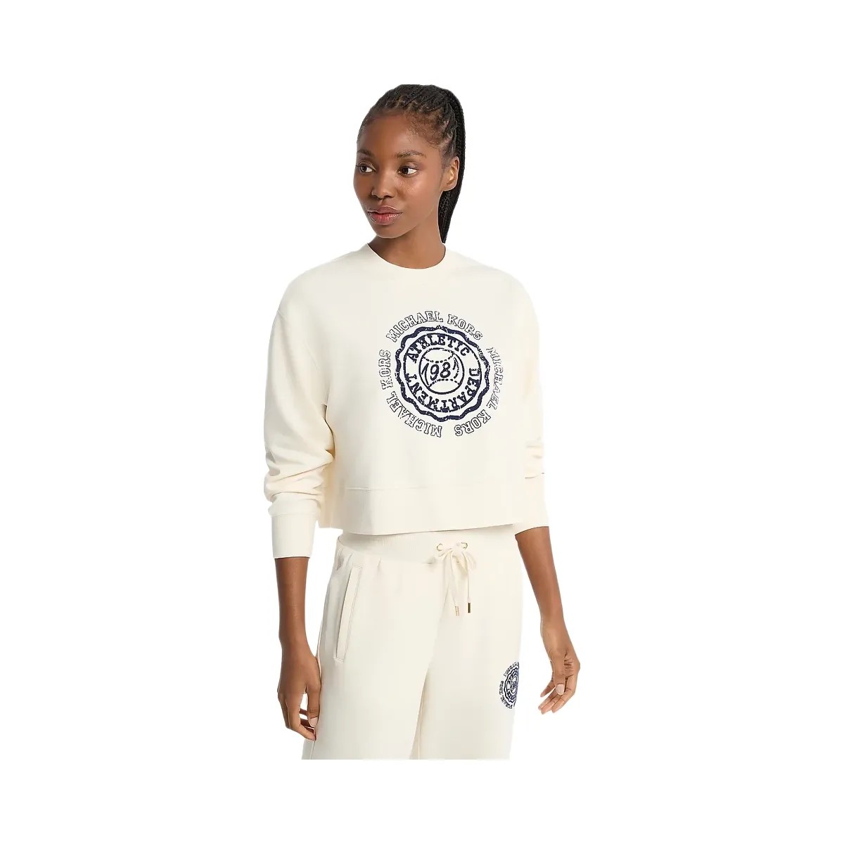 Michael Kors Graphic Logo Cotton Blend Cropped Sweatshirt Bone - HypeFly India View 1