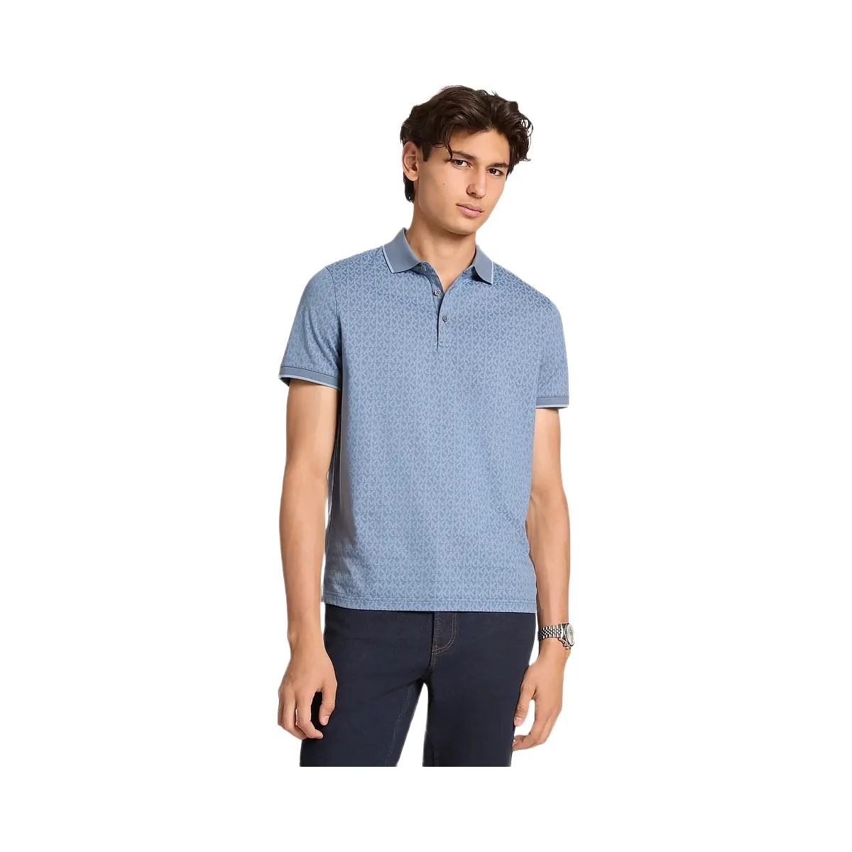 Michael Kors Greenwich Signature Logo Print Cotton Polo Shirt Denim - HypeFly India View 1