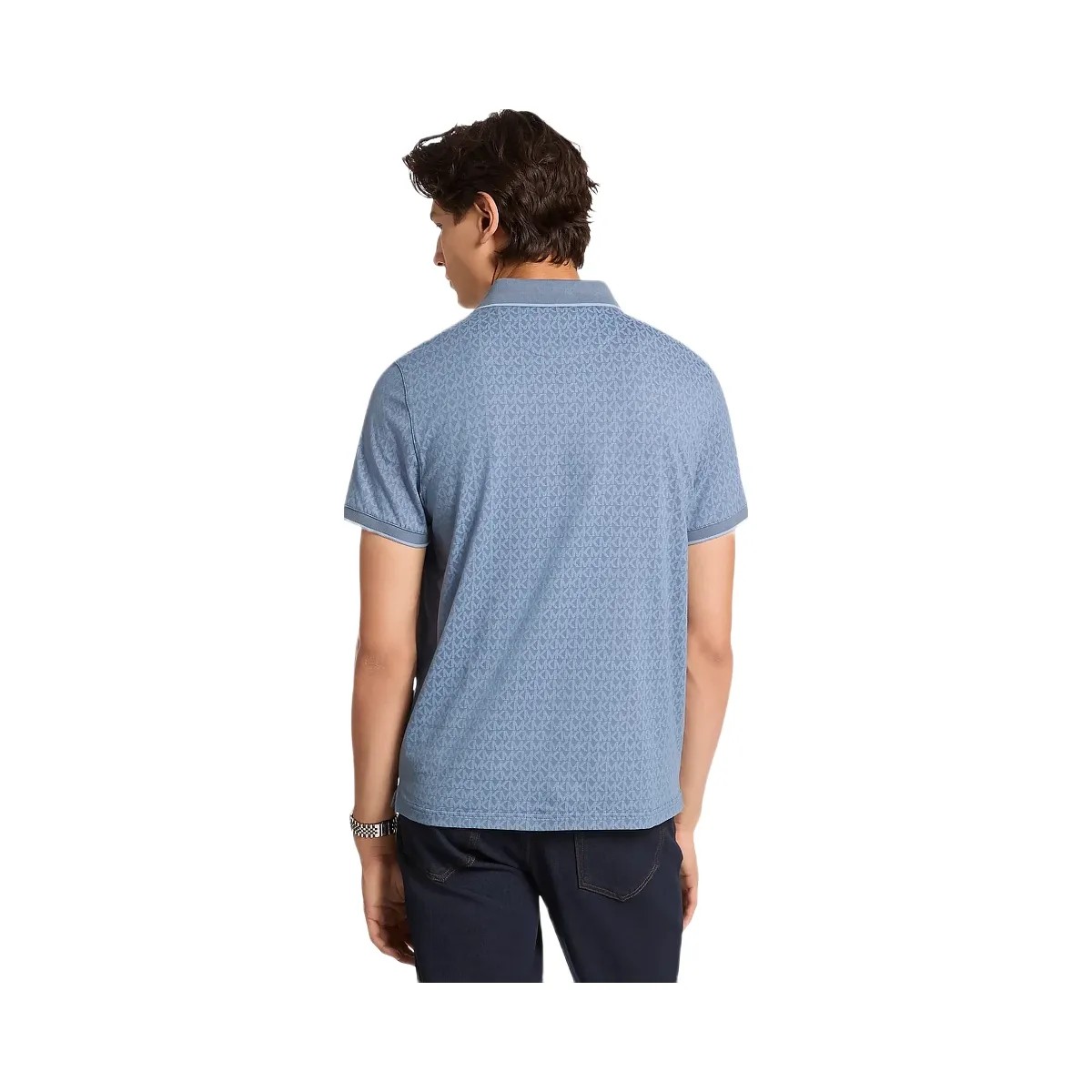 Michael Kors Greenwich Signature Logo Print Cotton Polo Shirt Denim - HypeFly India View 2