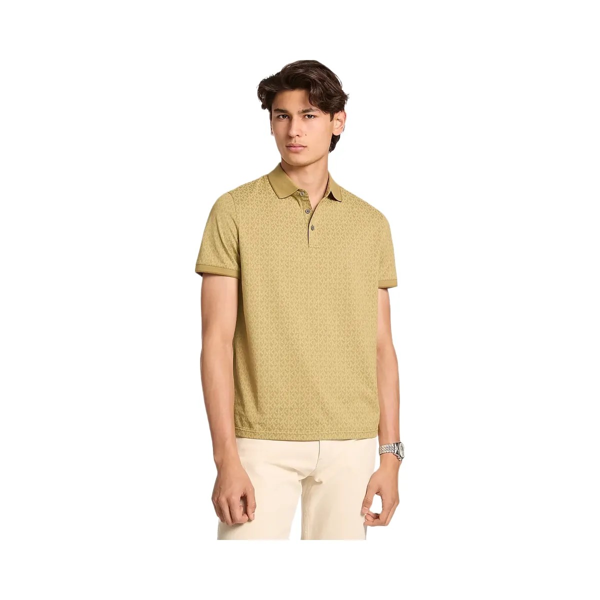 Michael Kors Greenwich Signature Logo Print Cotton Polo Shirt Oregano - HypeFly India View 1