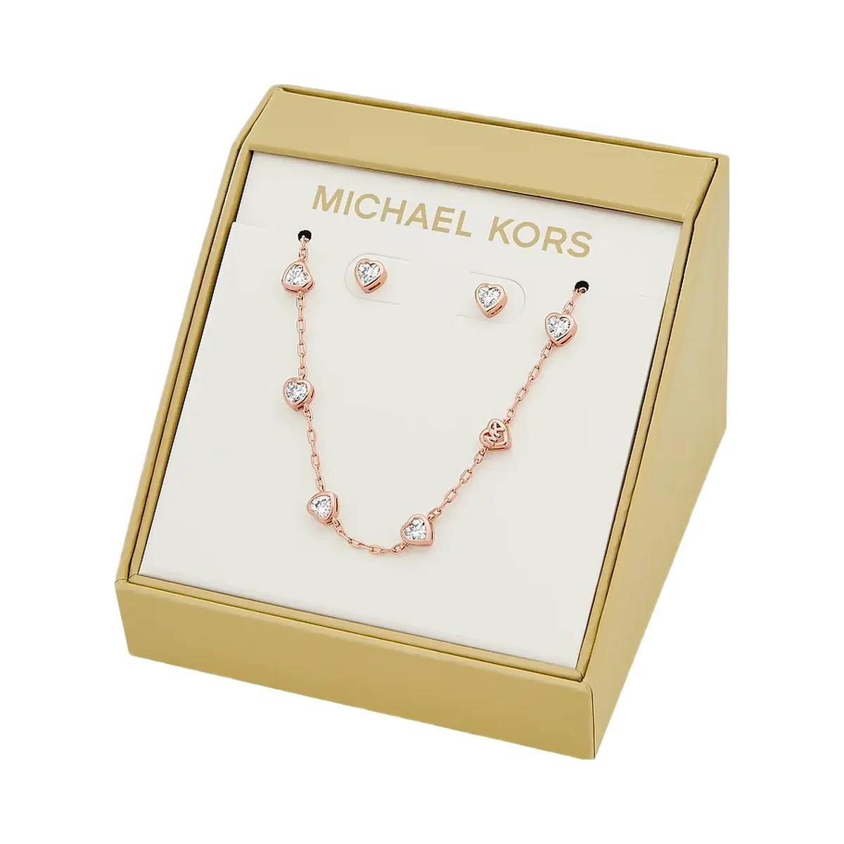Michael Kors Heart Cubic Zirconia Necklace and Stud Earrings Gift Set Rose Gold - HypeFly India View 4
