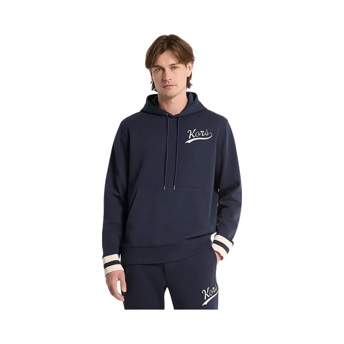 Michael Kors KORS Varsity Knit Cotton Blend Hoodie Midnight - HypeFly India View 1