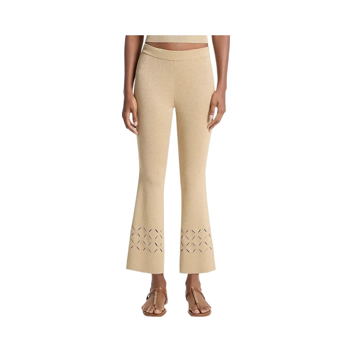 Michael Kors Laser Cut Metallic Stretch Knit Cropped Pants Gold - HypeFly India View 1