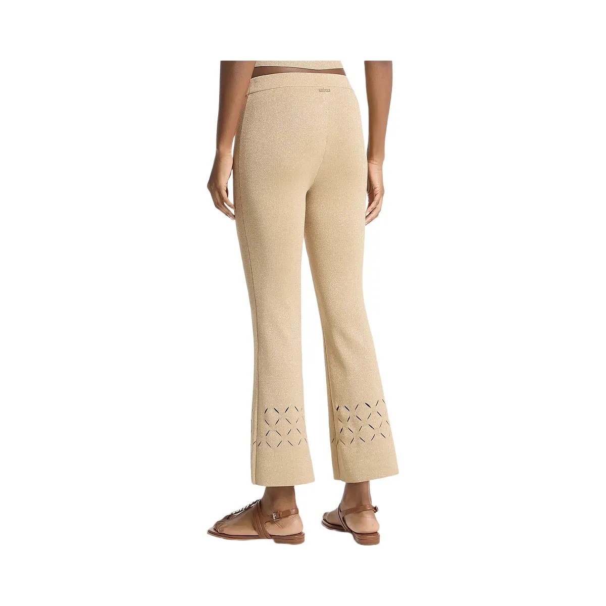 Michael Kors Laser Cut Metallic Stretch Knit Cropped Pants Gold - HypeFly India View 2