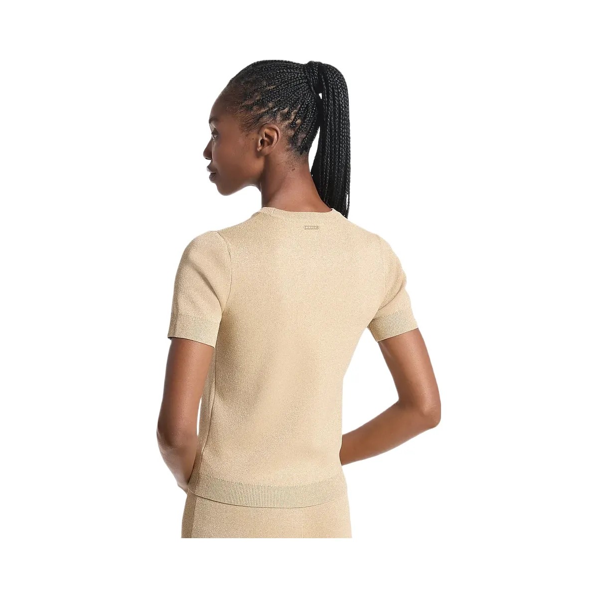 Michael Kors Laser Cut Metallic Stretch Knit Top Gold - HypeFly India View 2