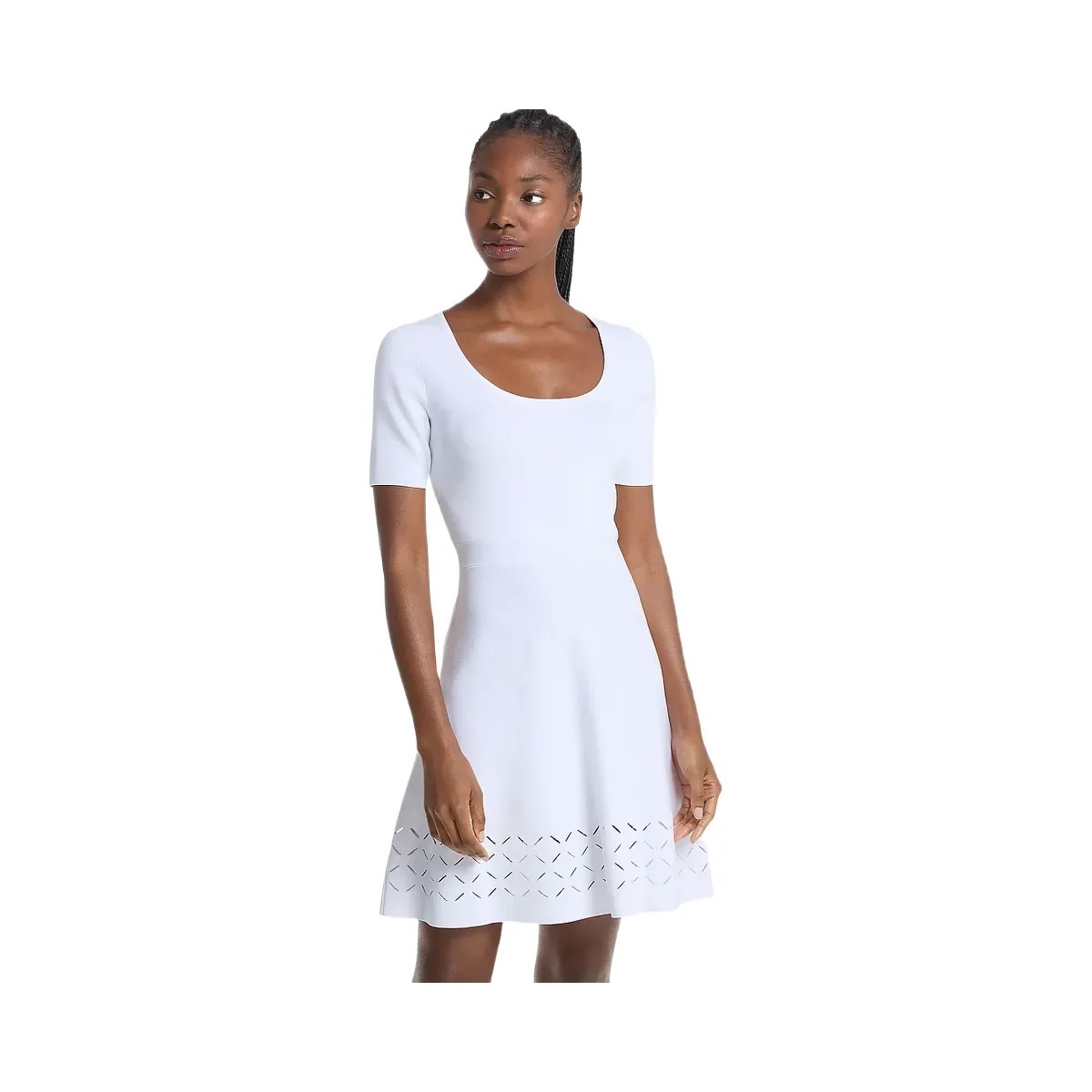 Michael Kors Laser Cut Stretch Knit Mini Dress White - HypeFly India View 1