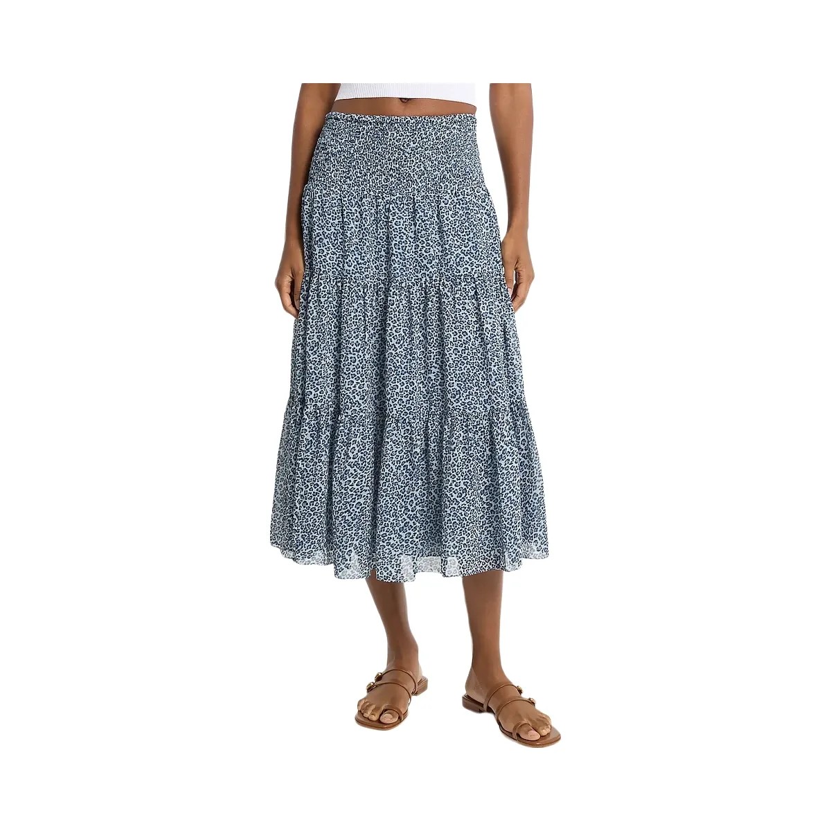 Michael Kors Leopard Print Georgette Tiered Midi Skirt Dk Chambray - HypeFly India View 1