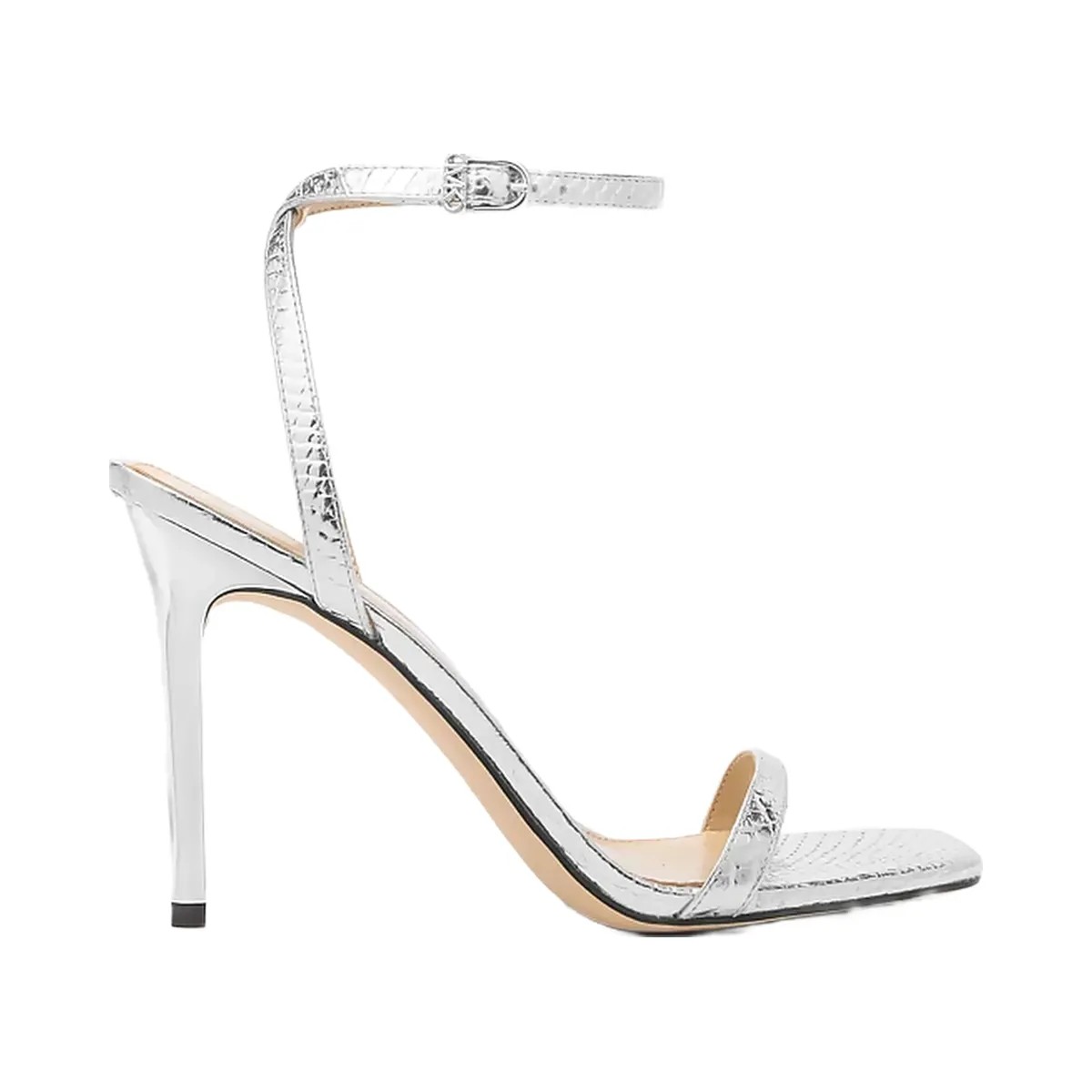 Michael Kors Liana Metallic Snake Embossed Leather Sandal Silver - HypeFly India View 2
