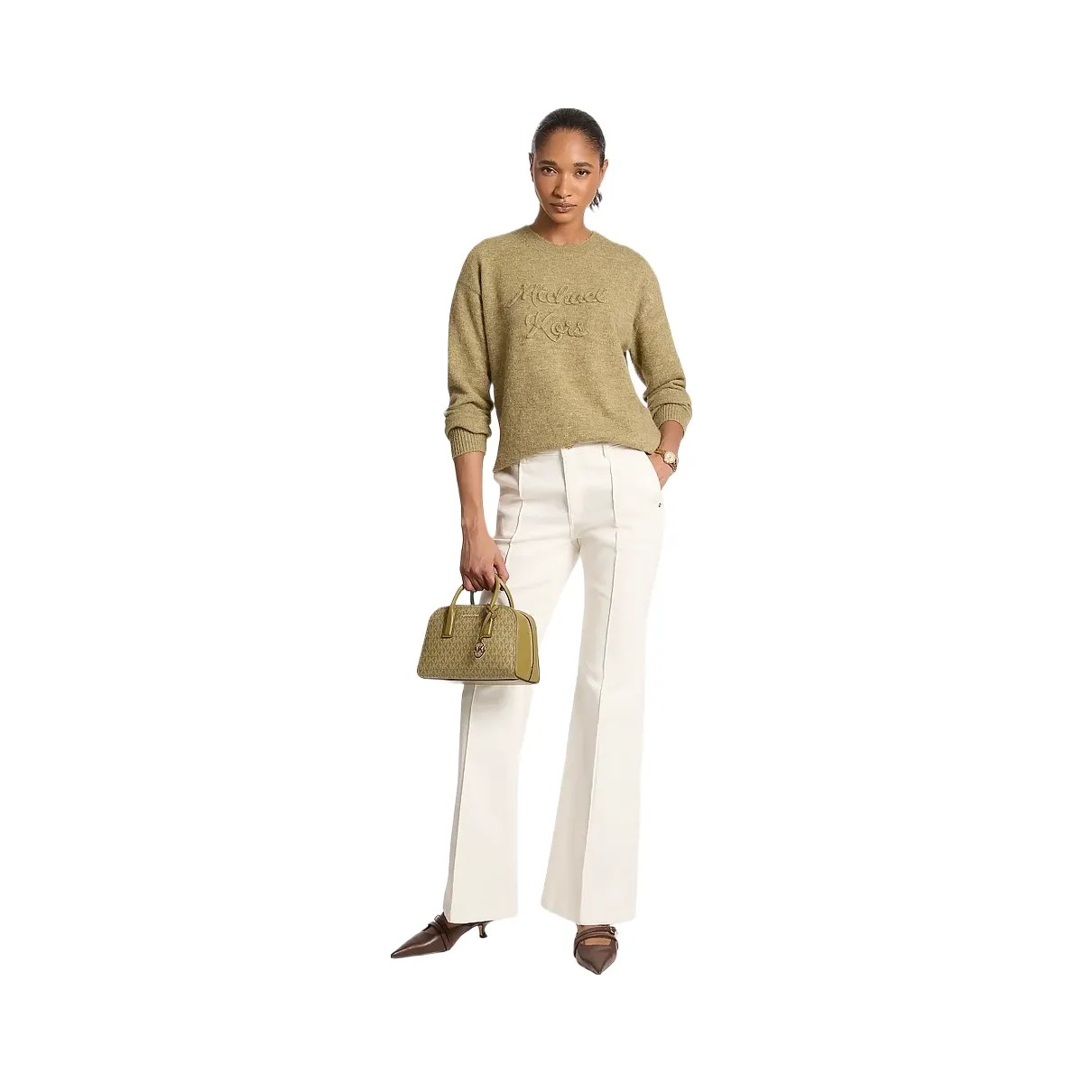 Michael Kors Logo Appliqué Knit Sweater Oregano - HypeFly India View 1