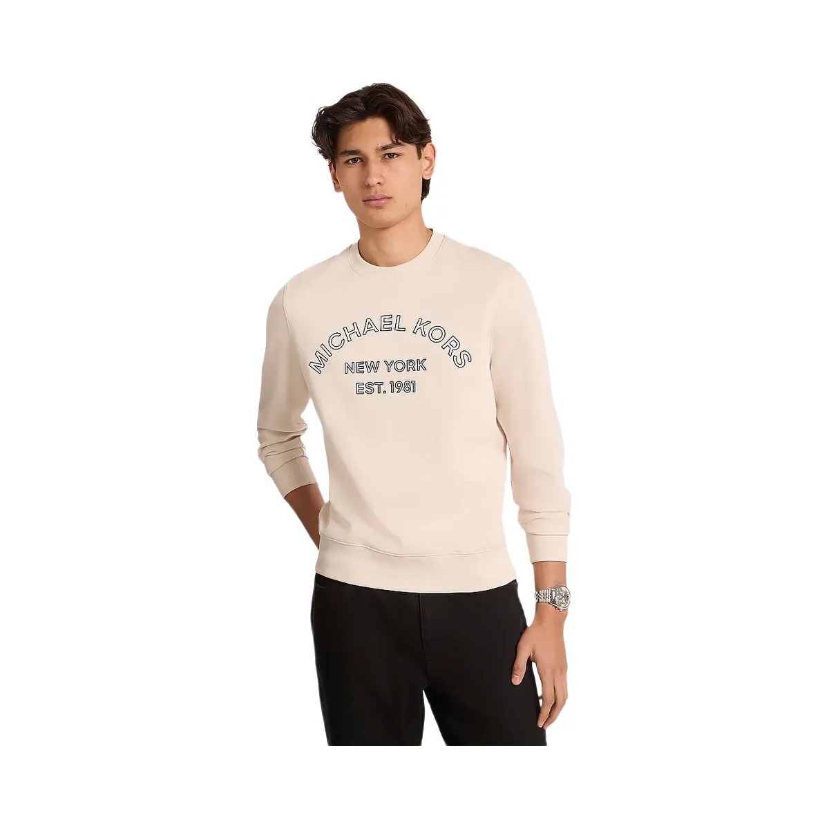 Michael Kors Logo Cotton Blend Crewneck Sweater Lt Cream - HypeFly India View 1