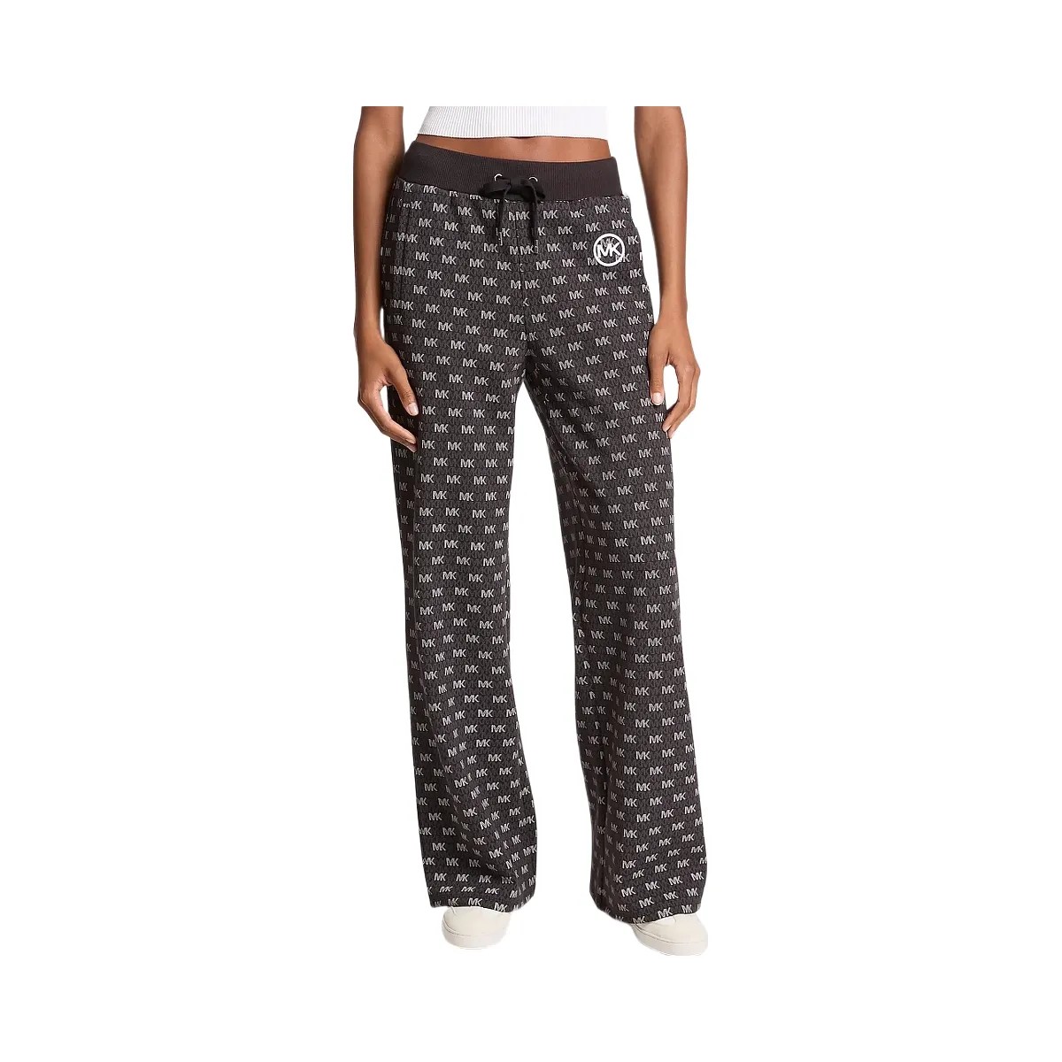 Michael Kors Logo Cotton Blend Knit Wide-Leg Pants Black - HypeFly India View 1