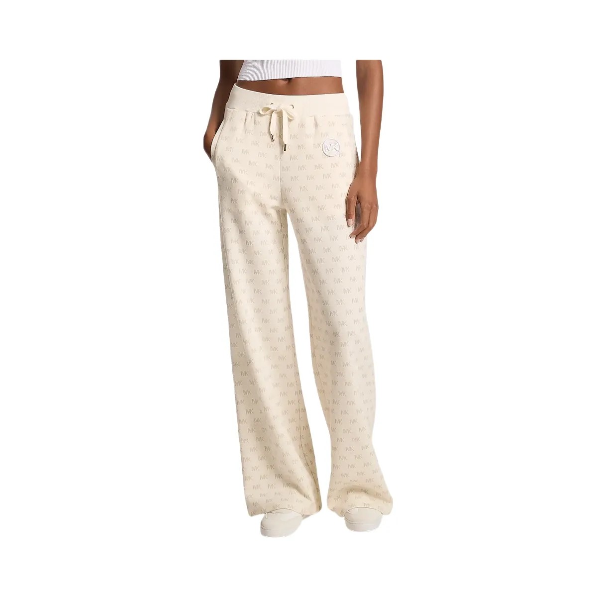 Michael Kors Logo Cotton Blend Knit Wide-Leg Pants Bone - HypeFly India View 1