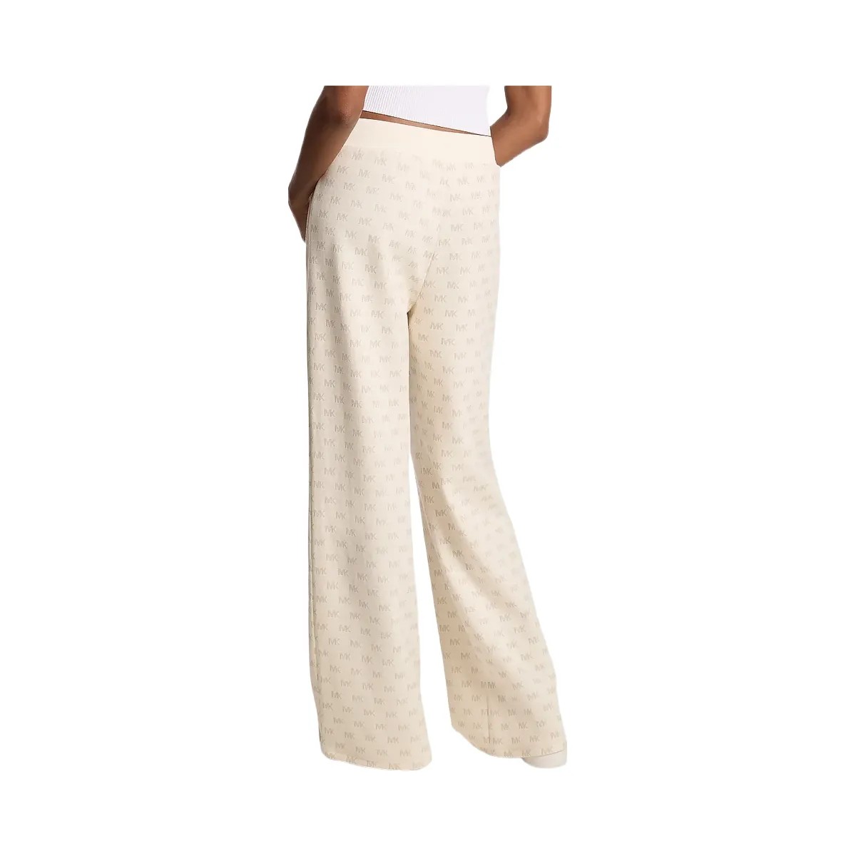 Michael Kors Logo Cotton Blend Knit Wide-Leg Pants Bone - HypeFly India View 2