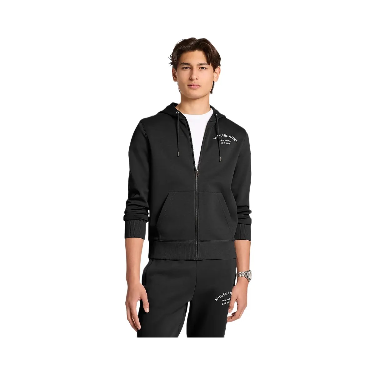 Michael Kors Logo Cotton Blend Zip-Up Hoodie Black - HypeFly India View 1