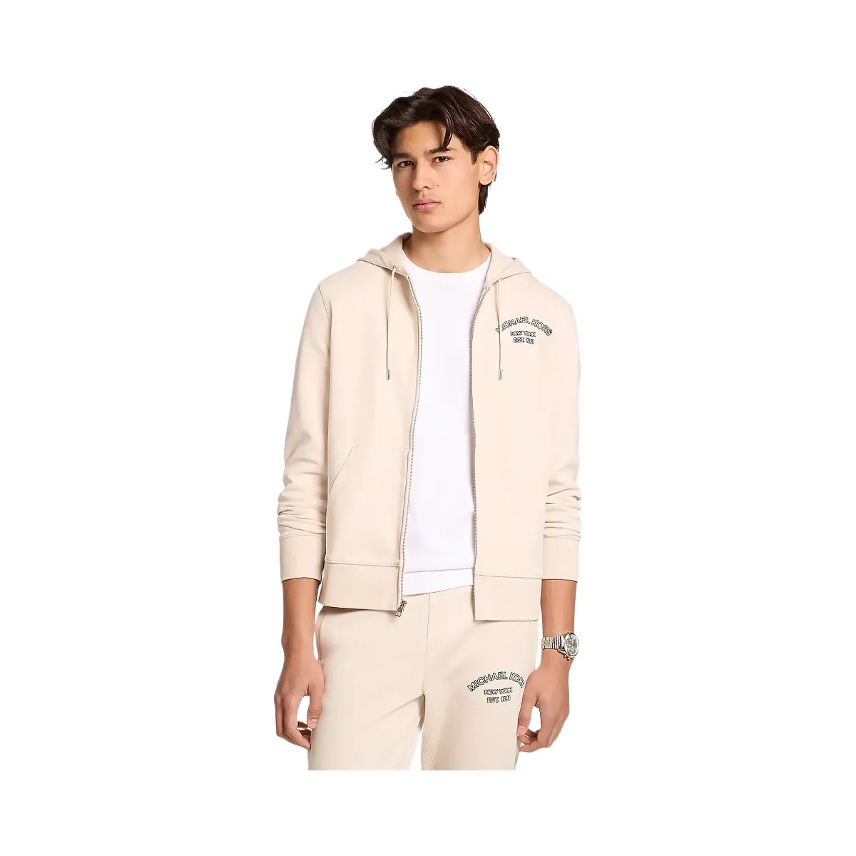 Michael Kors Logo Cotton Blend Zip-Up Hoodie Lt Cream - HypeFly India View 1