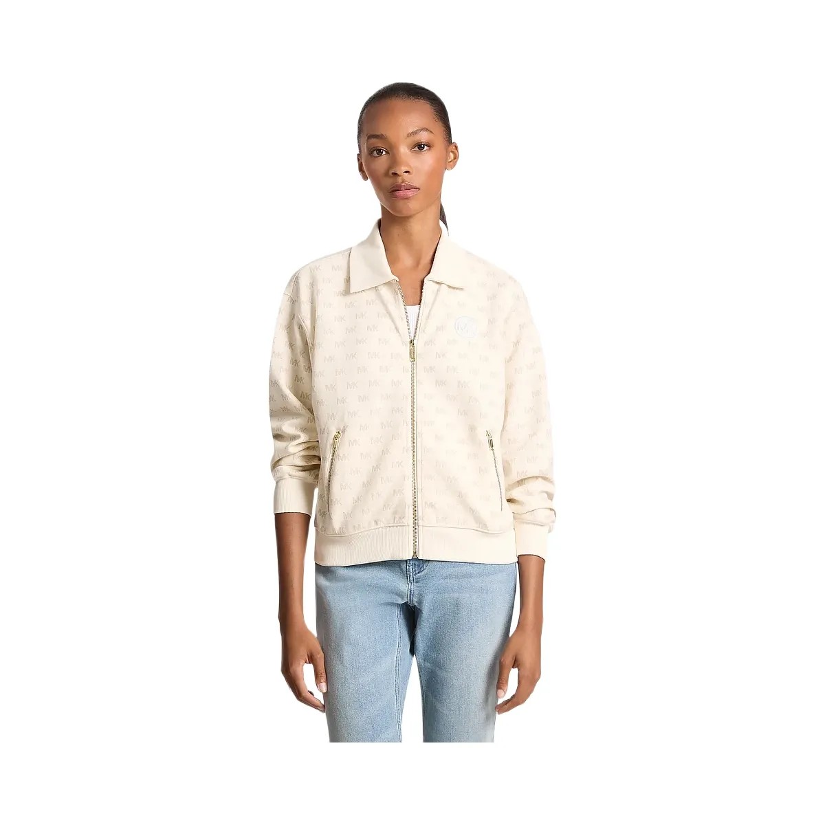 Michael Kors Logo Cotton Blend Zip-Up Jacket Bone - HypeFly India View 1