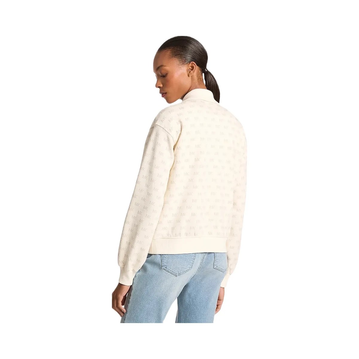 Michael Kors Logo Cotton Blend Zip-Up Jacket Bone - HypeFly India View 2