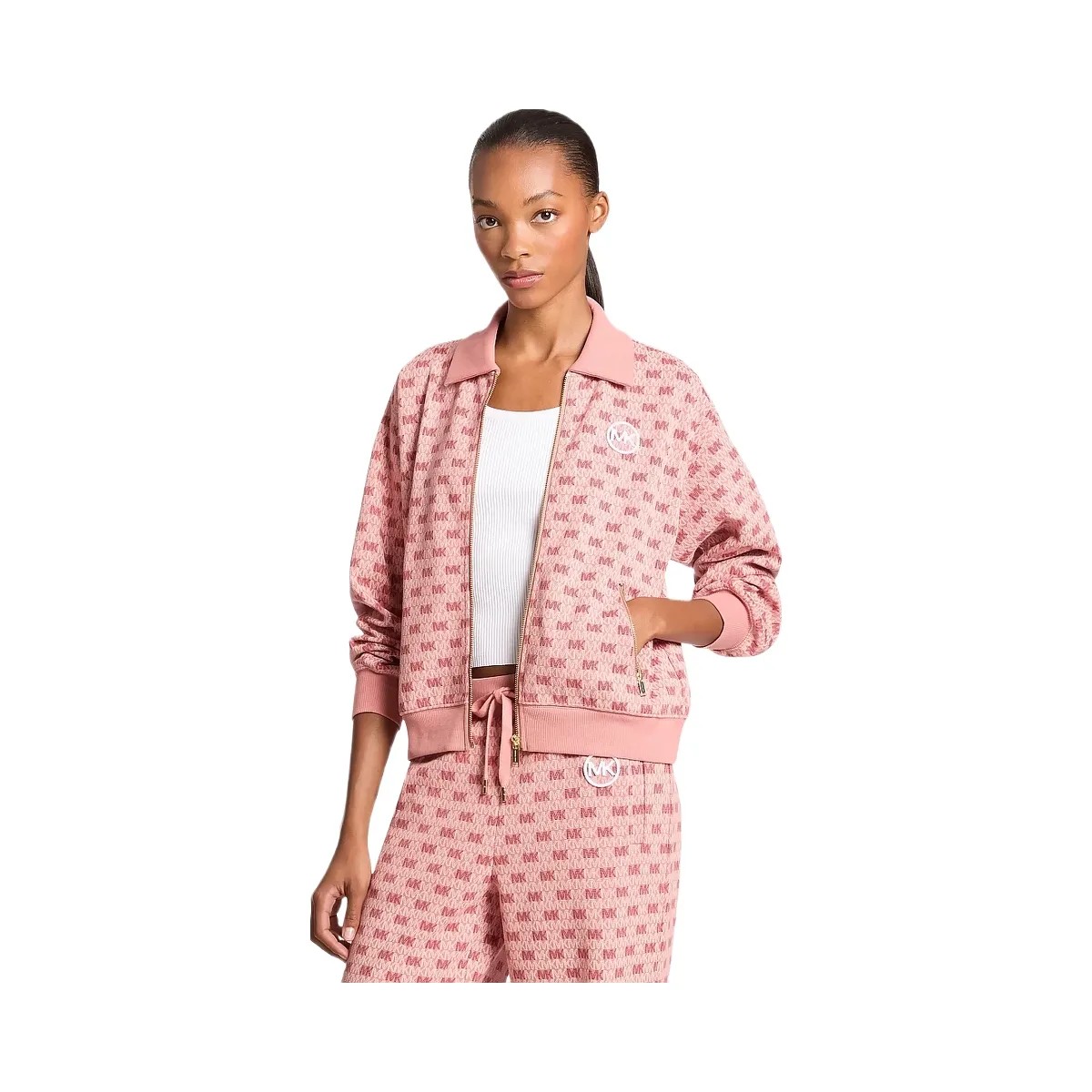 Michael Kors Logo Cotton Blend Zip-Up Jacket Sunset Rose - HypeFly India View 1