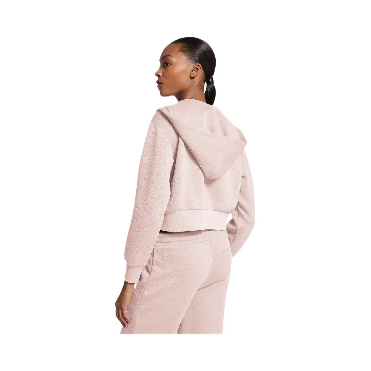 Michael Kors Logo Jacquard Charm Jacquard Cropped Zip-Up Hoodie Powder Blush - HypeFly India View 2